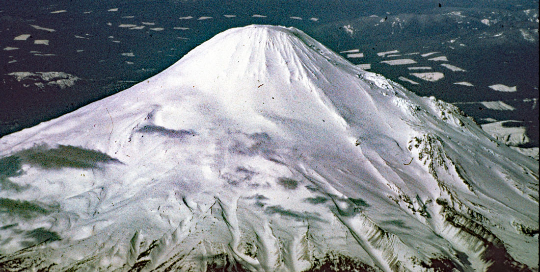 A photo of Mt St Helens covered in snow, 1977