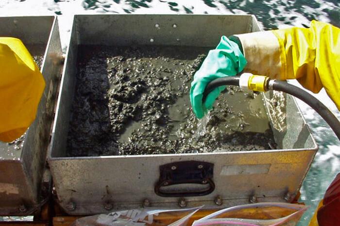 a person uses a hose to wash sediment on a boat