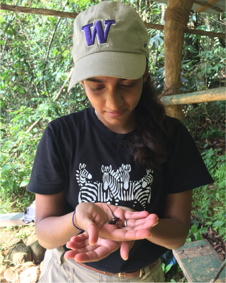 Shanelle Wikramanayake holding a lizard